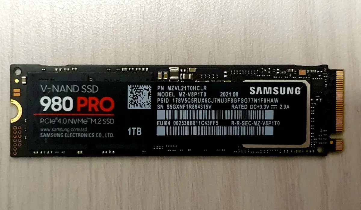 삼성 980 PRO 1TB NVMe SSD PCle 4.0 M.2 1테라